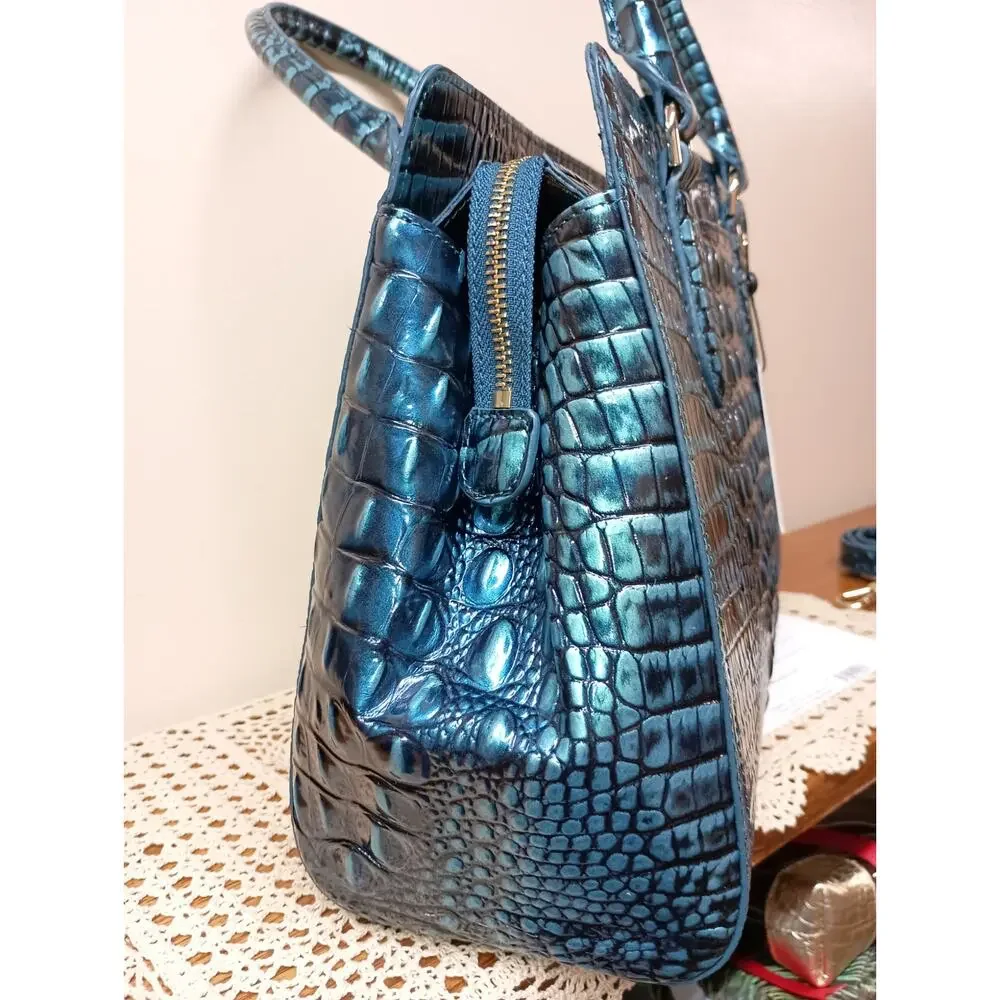 NWT BRAHMIN Melbourne Collection Blue Patina Small Finley Carryall Satchel Bag